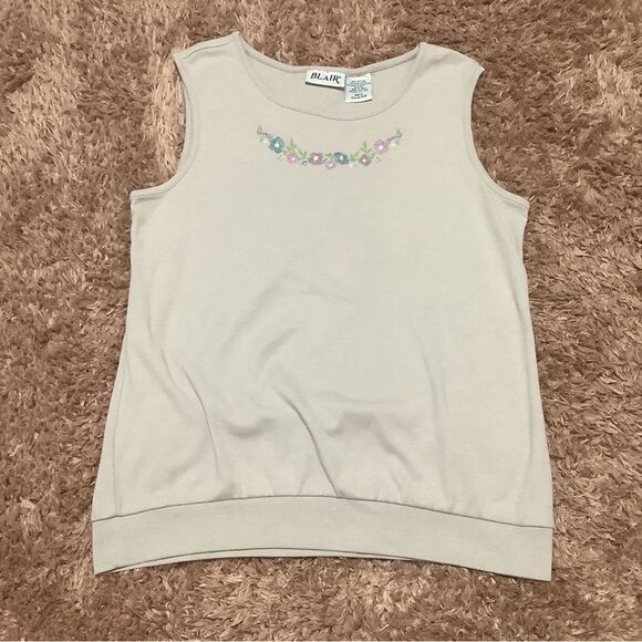 Blair Vintage Purple Floral Embroidered Cottagecore Sleeveless Blouse Sz Medium - Picture 2 of 12